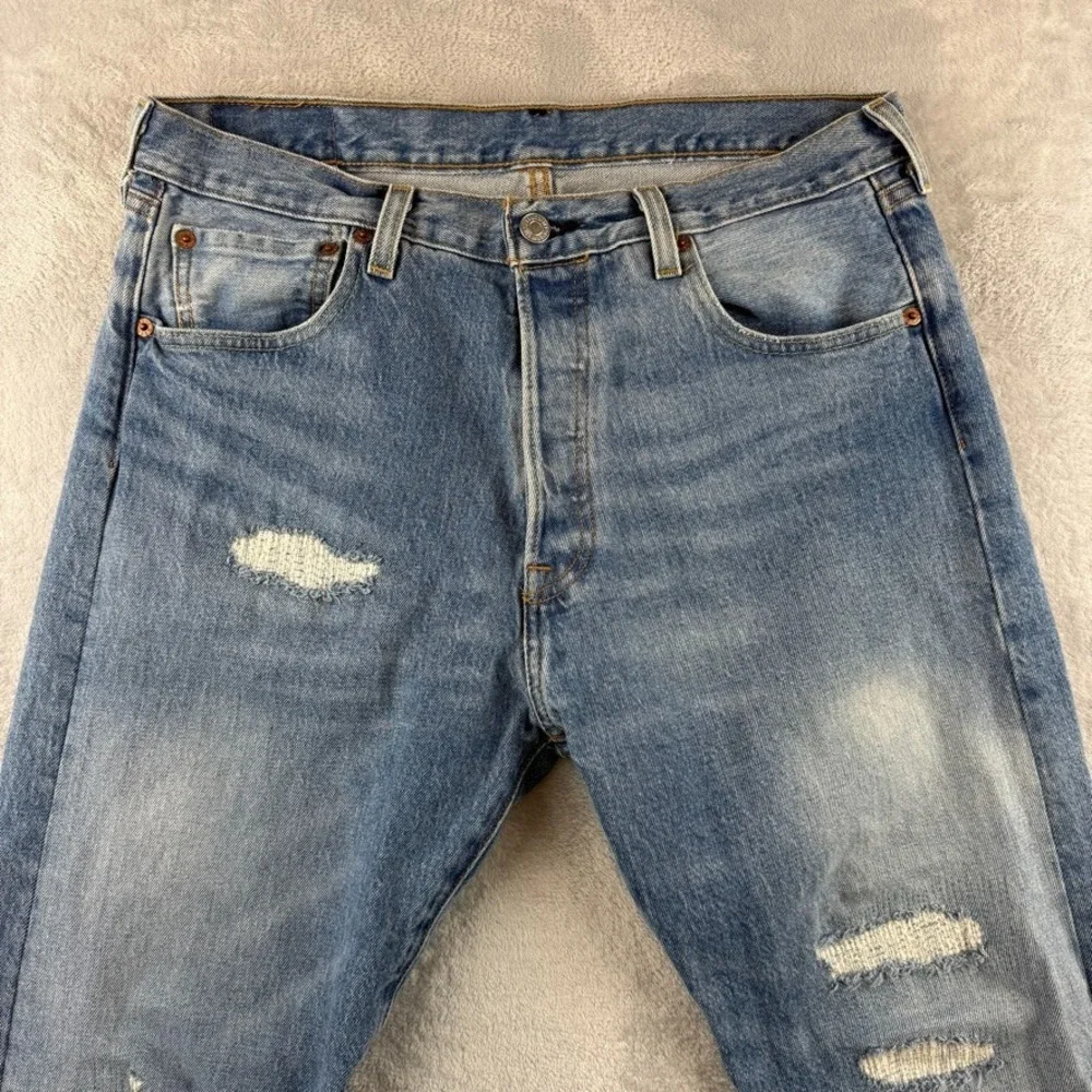 Levis 501 '93 Jeans Mens 32x30 Blue Straight Western American Distressed Denim